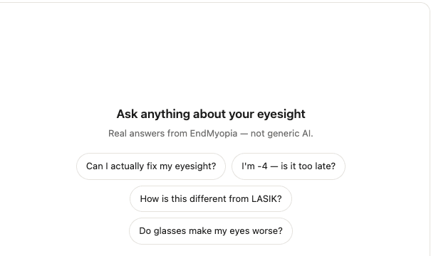 Ask anything about your eyesight — suggested questions panel