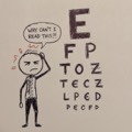 Stick figure squinting at an eye chart
