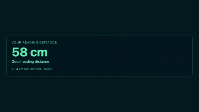 Live distance telemetry: 58 cm, banded healthy, stable